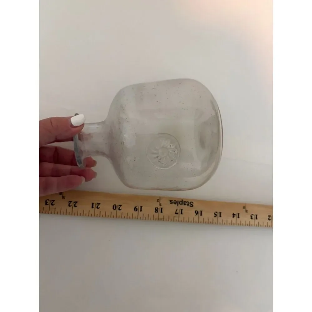 Hand blown clear blue bubble glass vase with applied medallion